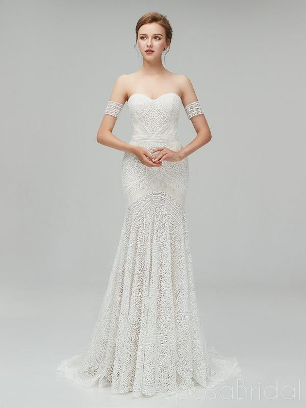 Chamring Unique Full Lace Beach Wedding Dresses, Romantic Elegant Wedding Gown, WD0352