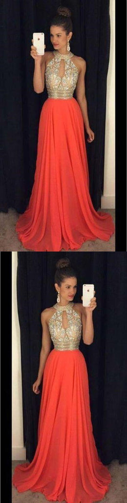 Long chiffon Halter Sparkly Prom Dresses, Most Popular High Quality Prom Dress, Shinning Prom gown, PD0697