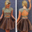 Brown Two Pieces Cap Sleeve Beaded Short Cheap Homecoming Dresses Online, CM583 - SposaBridal