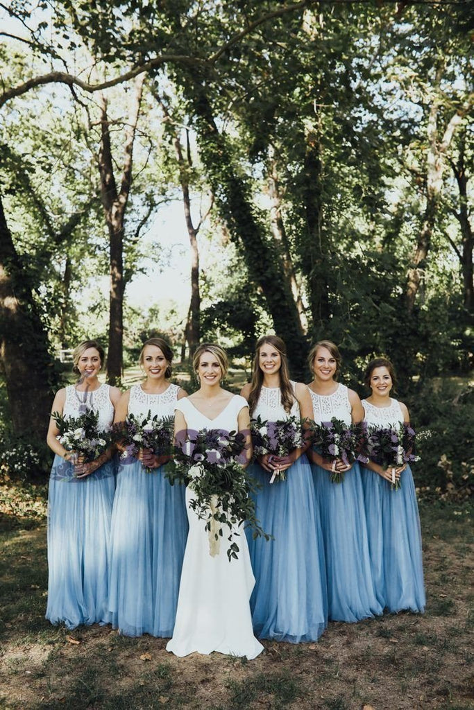 Long Sleeveless Scoop Top Lace Tulle Most Popular Free Custom Bridesmaid Dresses, PD0522