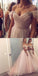 Sexy Blush Pink Off Shoulder Sweetheart A-line Tulle Long Prom Dress, PD0602