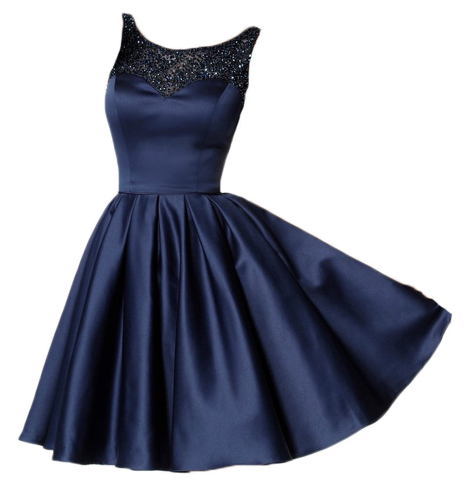 Sexy Backless Beaded Navy Short Cheap Homecoming Dresses, CM516