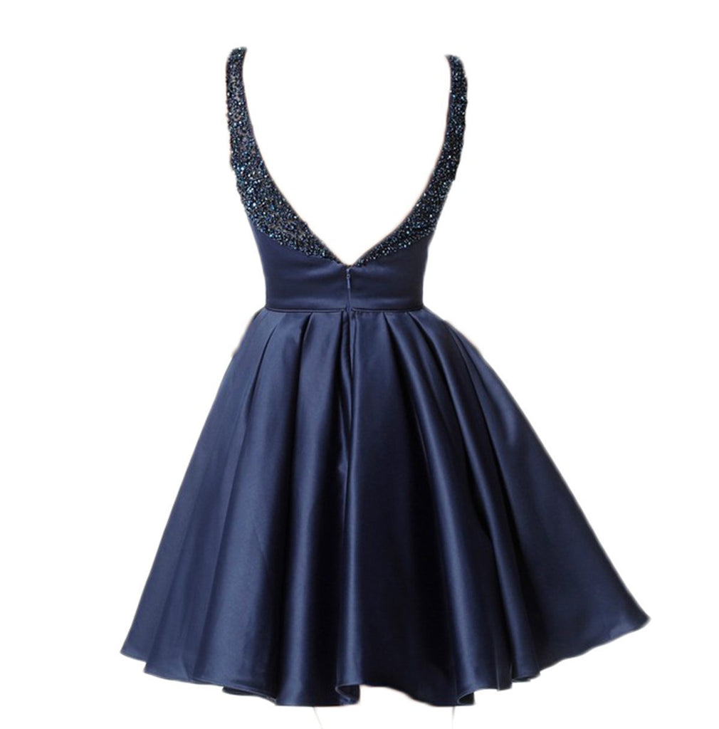 Sexy Backless Beaded Navy Short Cheap Homecoming Dresses, CM516