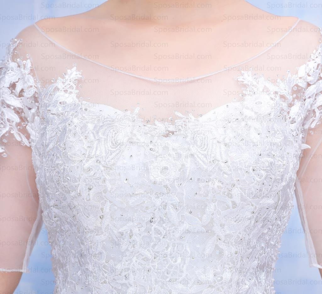 Long Half Sleeves Scoop A-Line Wedding Gown, beautiful Fashion New Arrival Wedding Dresses, WD0225