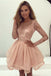 Charming Lace Long Sleeves Illusion Short Cheap Homecoming Dresses 2018, CM545 - SposaBridal