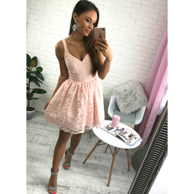 Short Cheap Simple V Neck Blush Pink Lace Homecoming Dresses 2018, CM518