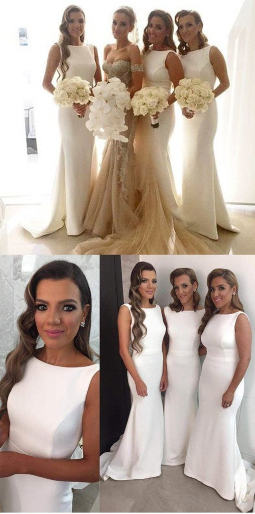 Charming White Simple Sexy Mermaid Women Elegant Long Wedding Party Bridesmaid Dresses, WG79 - SposaBridal