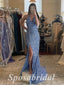 Sexy Sequin Spaghetti Straps V-Neck Sleeveless Criss Cross Side Slit Mermaid Long Prom Dresses,PD3671