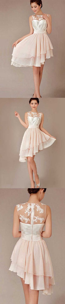 Cheap Pretty Junior Blush Pink Hi-Lo Short Knee-Length Discount Wedding Bridesmaid Dresses, WG96 - SposaBridal