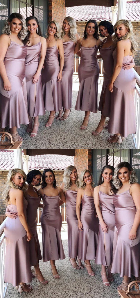 Spaghetti Straps Simple Soft Side Split Bridesmaid Dresses, Popular Cheap Bridesmaid Dress, PD0482