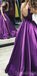 A-Line Bateau Floor-Length Pleated Purple Satin Modest Long Simple  Prom Dresses, PD1246