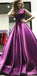 A-Line Bateau Floor-Length Pleated Purple Satin Modest Long Simple  Prom Dresses, PD1246