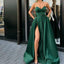 A-Line Best Sale Popular Sweetheart  Split Front Dark Green Long Prom Dresses with Belt Pockets, PD0938 - SposaBridal