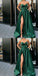 A-Line Best Sale Popular Sweetheart  Split Front Dark Green Long Prom Dresses with Belt Pockets, PD0938 - SposaBridal