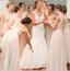 A-Line Chiffon Cheap Top Lace V-Back Scoop Long Peach Modest Unique Newest Bridesmaid Dresses , WG262 - SposaBridal