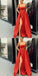 A-Line Custom Elegant Spaghetti Straps  Sweep Train Split Front Red Prom Dresses with Belt, PD0940 - SposaBridal