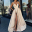 A-Line Formal Custom Spaghetti Straps Long Side-slit Prom Dress, PD0943