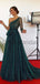 A-Line Green Sequin Tulle One Shoulder Modest Sparkly Long Prom Dresses PD1967