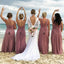 A-Line  Long Dusty Pink Chiffon Cheap Modest Sexy Unique Soft Elegant Hot Sale Mismatched Bridesmaid Dresses Online, WG259 - SposaBridal
