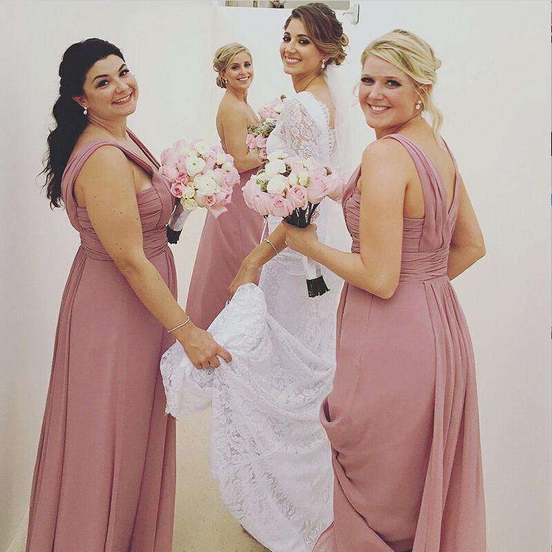 A-Line  Long Dusty Pink Chiffon Cheap Modest Sexy Unique Soft Elegant Hot Sale Mismatched Bridesmaid Dresses Online, WG259 - SposaBridal