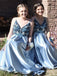 A-Line Spaghetti Straps Backless Blue Popular Modest Elegant Prom Dress with Beading,bridesmaid dresses,WG379 - SposaBridal