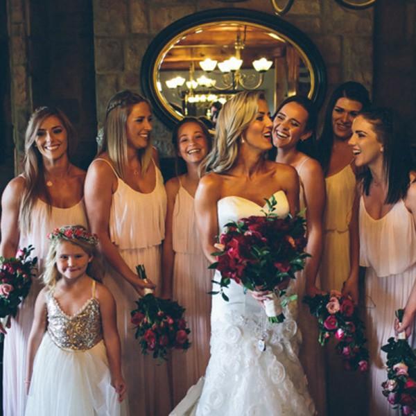 A-Line Spaghetti Straps Floor-Length Pink Chiffon Cheap Simple Bridesmaid Dresses, WG238 - SposaBridal