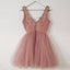 A-Line V-Neck Short Blush Appliques Homecoming Dress , Short Bridesmaid Dresses, WG102 - SposaBridal
