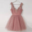 A-Line V-Neck Short Blush Appliques Homecoming Dress , Short Bridesmaid Dresses, WG102 - SposaBridal