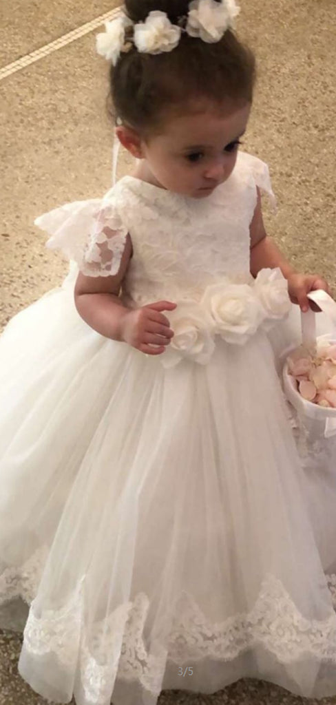 A-line Cap Sleeves Ivory Lace Cute Flower Girl Dresses, FG142