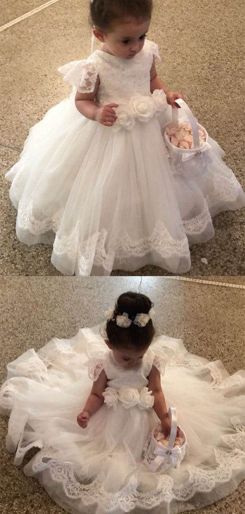 A-line Cap Sleeves Ivory Lace Cute Flower Girl Dresses, FG142
