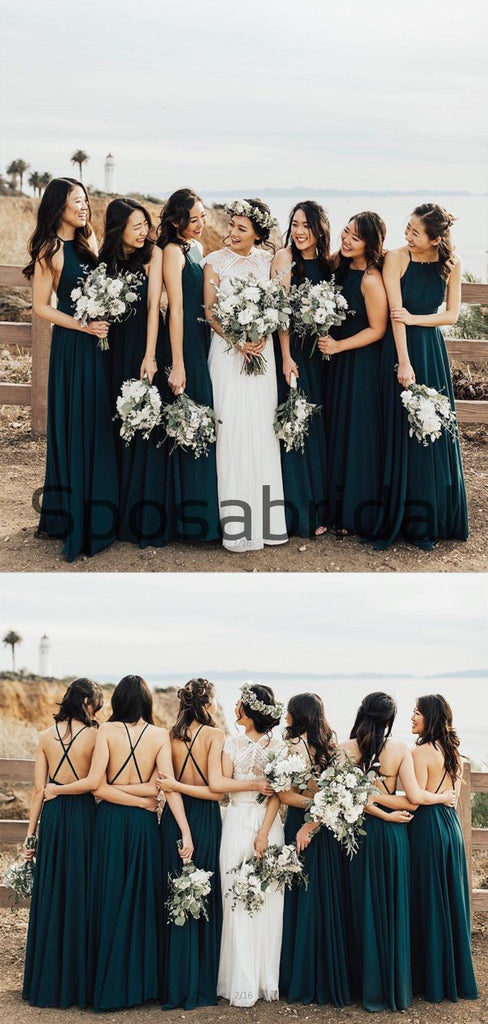 A-line Dark Green Cheap Beach Summer Bridesmaid Dresses WG843