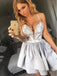 Sexy A-line Gray Spaghetti Strap Lace Backless Cheap Short Homecoming Dresses, BD0425