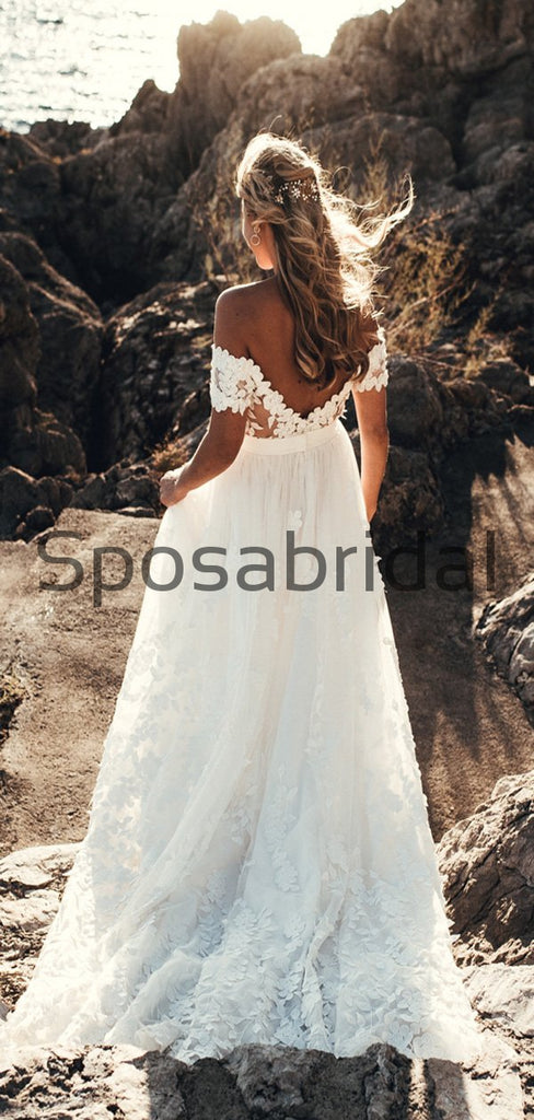 A-line Lace Off the Shoulder Beach Vintage Wedding Dresses WD0479