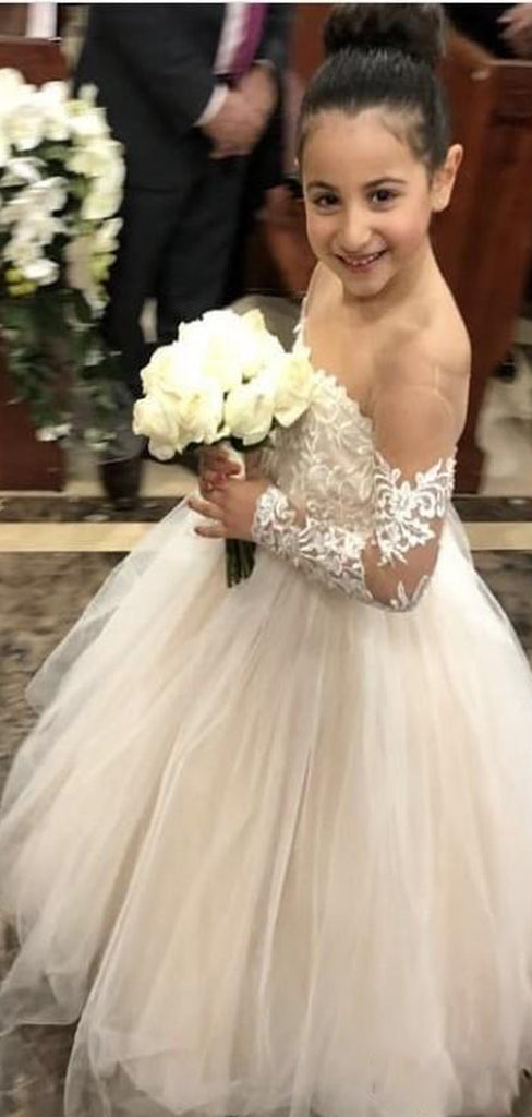 A-line Long Sleeves Lace Tulle Hot Sale Flower Girl Dresses FG148