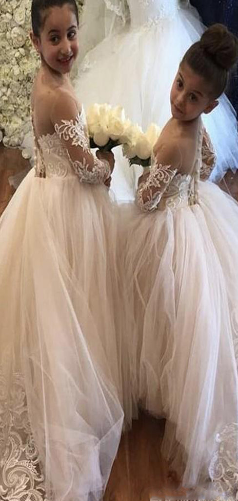 A-line Long Sleeves Lace Tulle Hot Sale Flower Girl Dresses FG148