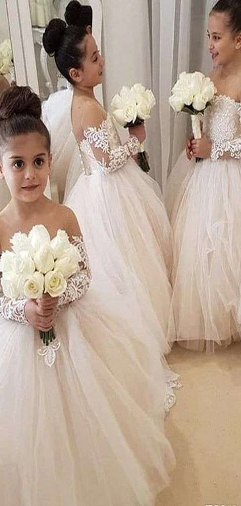 A-line Long Sleeves Lace Tulle Hot Sale Flower Girl Dresses FG148