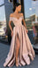 A-line Off the Shoulder Modest Side Split Red Unique Prom Dresses, PD0877