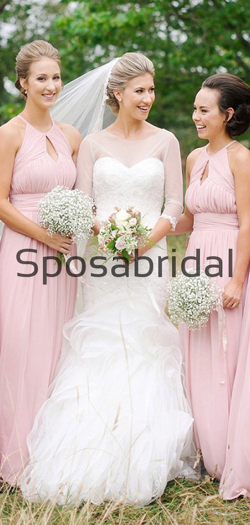 A-line Pink Chiffon Cheap Hot Sale Long Bridesmaid Dresses WG805