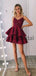 A-line Pink Red Spaghetti Straps Lace Short Homecoming Dresses, BD0430