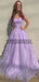 A-line Shinny Lilac Sparkly Modest Long Prom Dresses PD2272