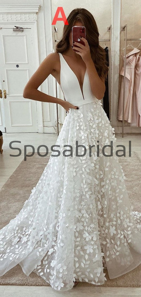 A-line V-Neck Vintage Country Elegant Romantic Wedding Dresses WD0419