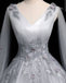 Elegant Vintage V-neck A-line Long Sleeve Tulle Lace Wedding Dress, WD3002