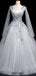 Elegant Vintage V-neck A-line Long Sleeve Tulle Lace Wedding Dress, WD3002