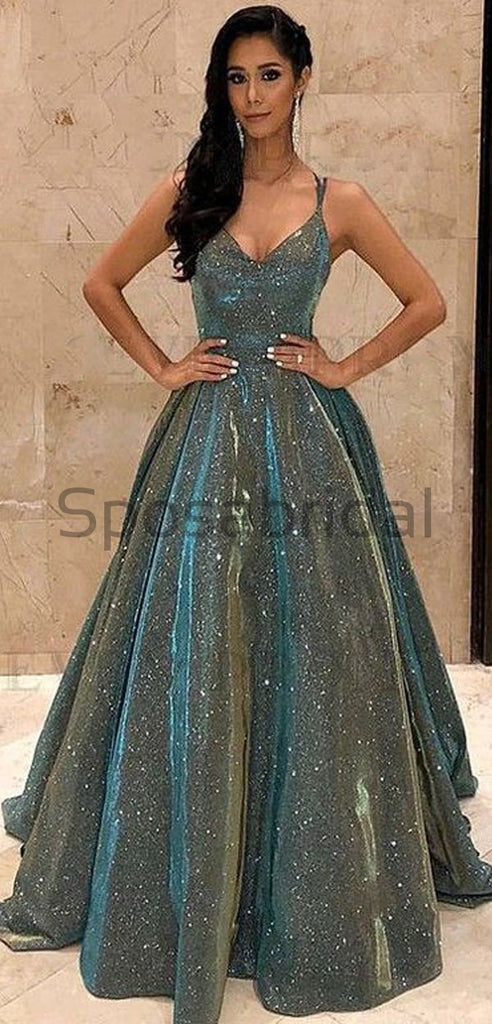 A-line Gorgeous Shining Sequin Sexy Sparkling Crystal Backless Long Modest Prom Dresses PD1528