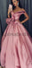A-line New Arrival Pink Satin Unique Deisgn Long Modest Prom Dresses PD1805