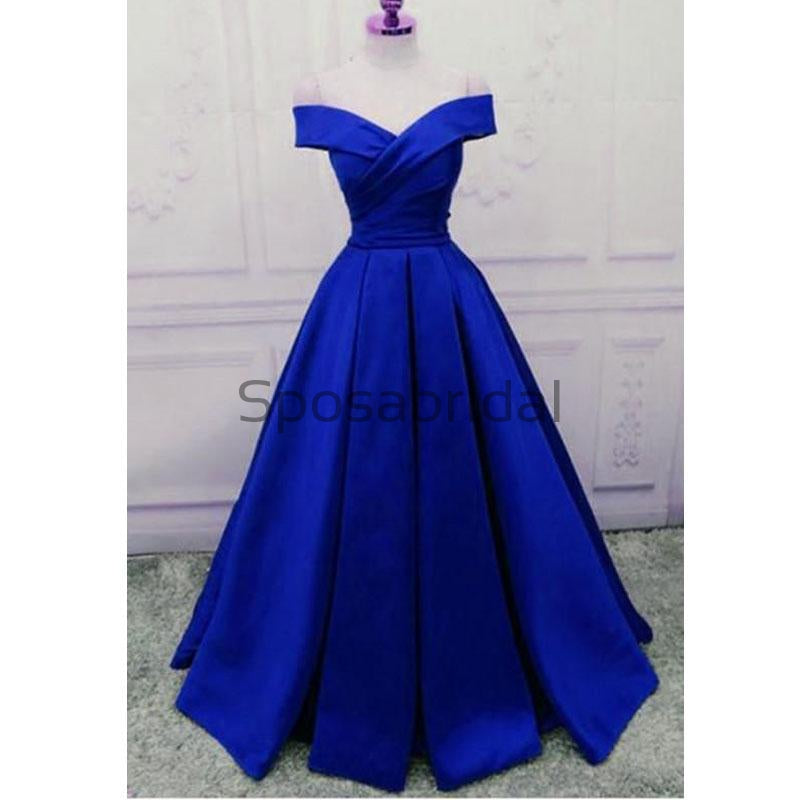 A-line Off the Shoulder Colorful Satin Modest Simple Prom Dresses PD1996