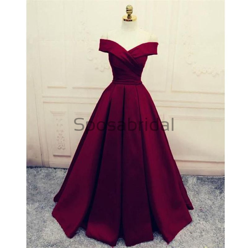 A-line Off the Shoulder Colorful Satin Modest Simple Prom Dresses PD1996