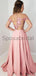 A-line Off the Shoulder Pink Satin Long Formal Elegant Prom Dresses with appliques PD1719