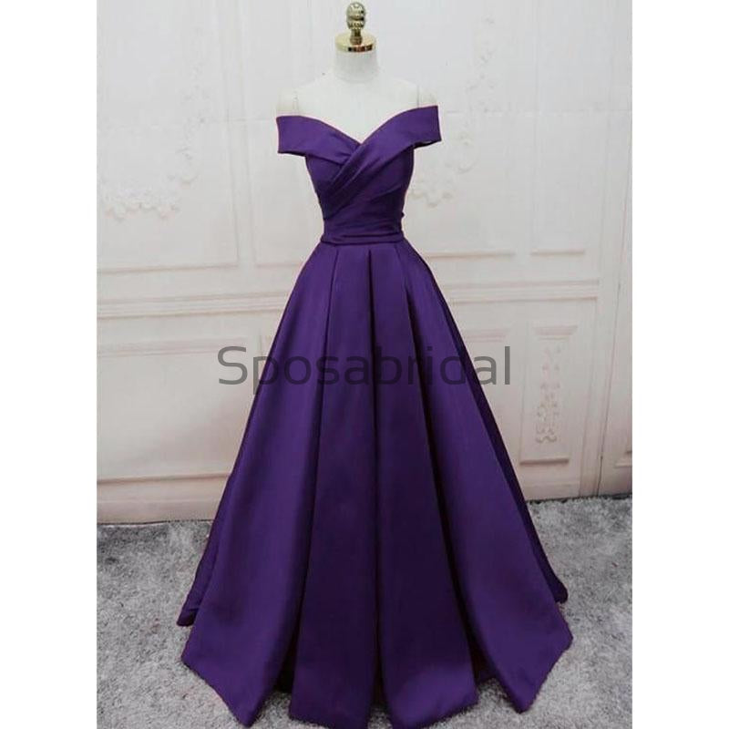 A-line Off the Shoulder Colorful Satin Modest Simple Prom Dresses PD1996