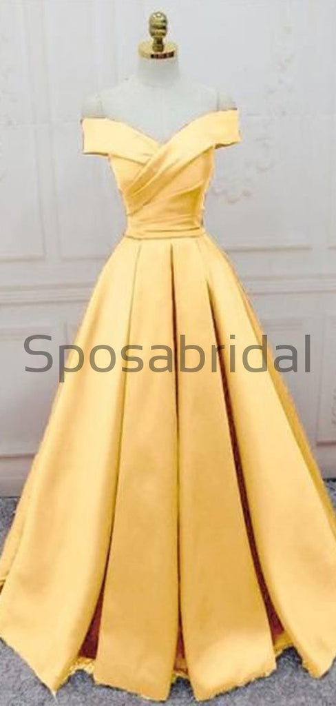 A-line Off the Shoulder Colorful Satin Modest Simple Prom Dresses PD1996